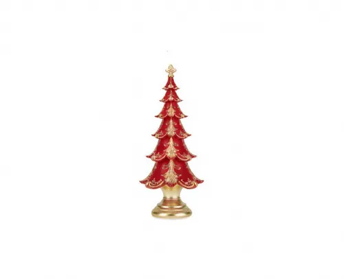 Albero decorativo rosso con dettagli dorati 13 x 30,5 cm in resina