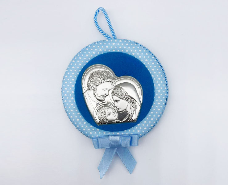 Appendino per culla azzurro sacra famiglia