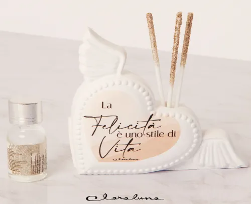Bomboniera Claraluna profumatore con kit essenza cuore con scritta