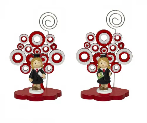 bomboniera laurea harmony albero della vita rosso con bimbA laureata resina assortito in 2 modelli