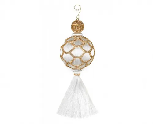 Decorazione da Appendere Bianco con Nappe 30 cm - Eleganza Natalizia per Albero o Interni