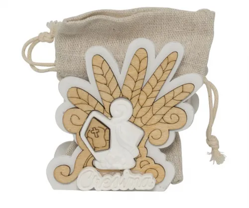 Sacchetto Cresima harmony legno spighe con gessetto e scritta cresima