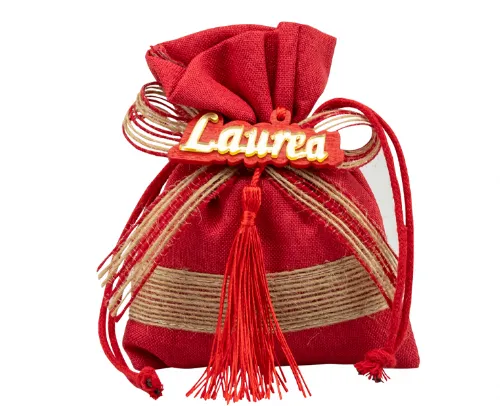 SACCHETTO LAUREA ROSSO CON CORDA E ACCESSORIO 
