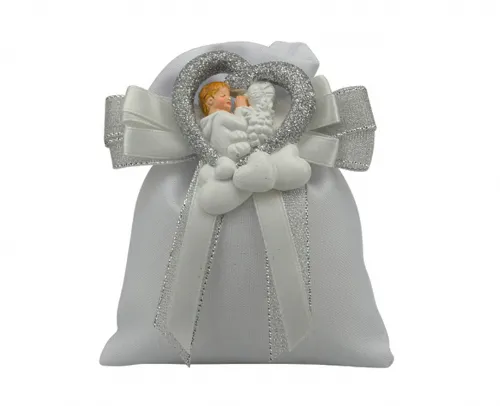 Sacchetto harmony 2024 MAGNETE RESINA NUVOLA CON CUORE BIMBO COMUNIONE GLITTER SILVER