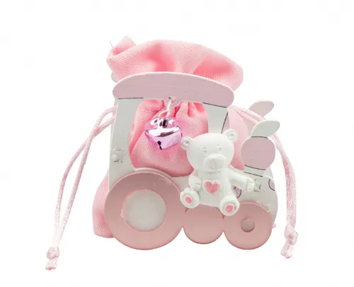 Sacchetto harmony 2024SCATOLINA LEGNO TRENINO CON ORSETTO ROSA