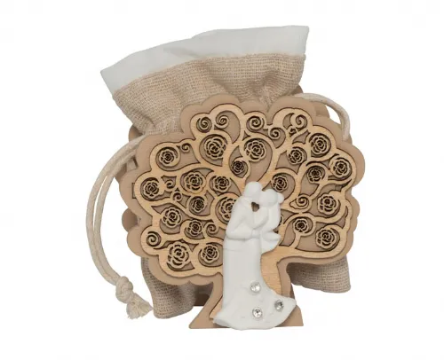 Sacchetto harmony SCATOLINA LEGNO ALBERO DELLA VITA CON GESSETTO SPOSI CON SACCHETTO