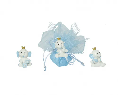 sacchetto nascita battesimo ELEFANTINO 3D BOY CON CORONA ASSORTITO IN 3 MODELLI