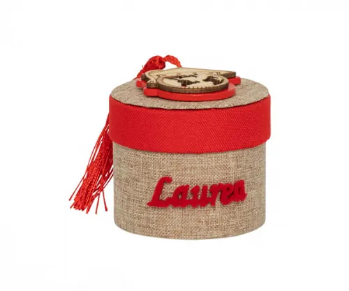 SCATOLINA LAUREA HARMONY ROSSA/TORTORA CON APPLICAZIONE MAPPAMONDO LEGNO