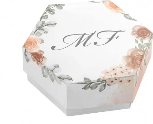 Scatolina porta confetti personalizzata esagonale decoro fantasia floreale