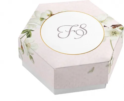 Scatolina porta confetti personalizzata esagonale decoro floreale bianco