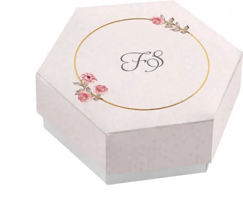 Scatolina porta confetti personalizzata esagonale decoro floreale rosa