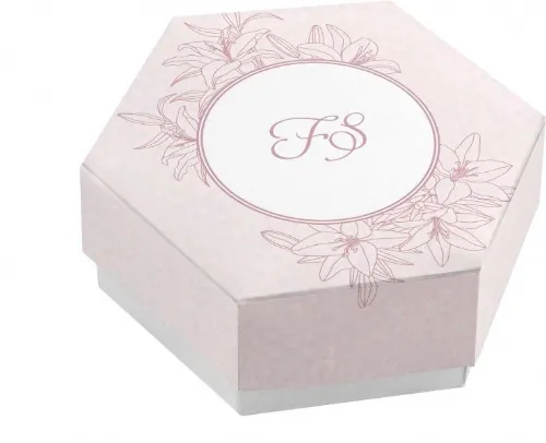 Scatolina porta confetti personalizzata esagonale decoro floreale rosa stilizzato