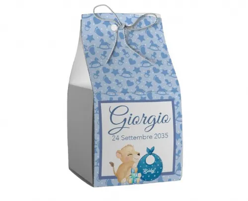 Scatolina porta confetti personalizzata quadrata blu con leoncino