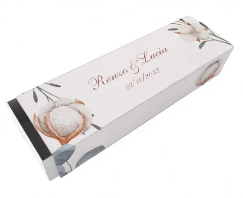 Scatolina porta confetti personalizzata rettangolare decoro floreale bianco