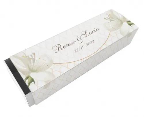 Scatolina porta confetti personalizzata rettangolare decoro floreale bianco con trama