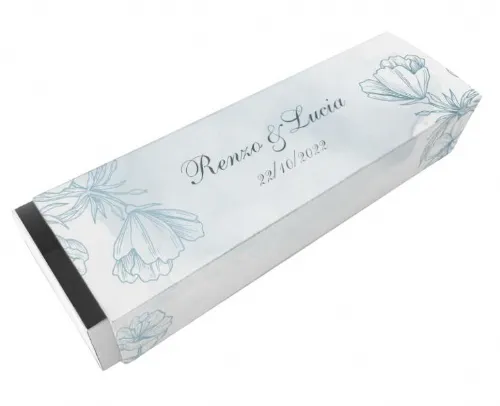 Scatolina porta confetti personalizzata rettangolare decoro floreale blu sfumato