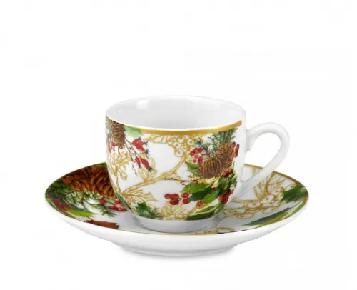 Set 6 Tazze Caffè da 100 ml in Porcellana - Eleganza Natalizia