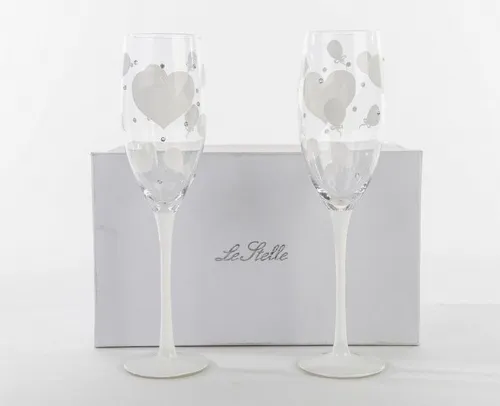 Bomboniera Matrimonio Le Stelle SET 2 FLUTE VETRO DECORATO