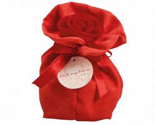 sacchetto colore rosso con rosa claraluna grande