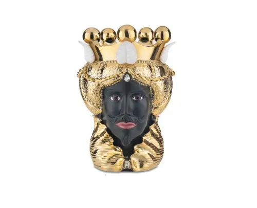 Vaso e  Soprammobile Scultura Testa di moro lui ORO E NERO