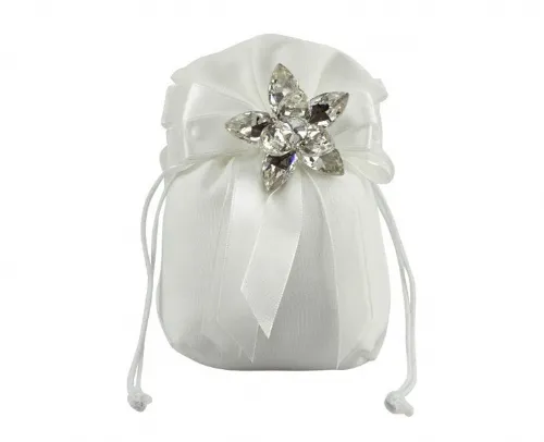 Sacchetto harmony cotone bianco con spilla ninfea cristallo