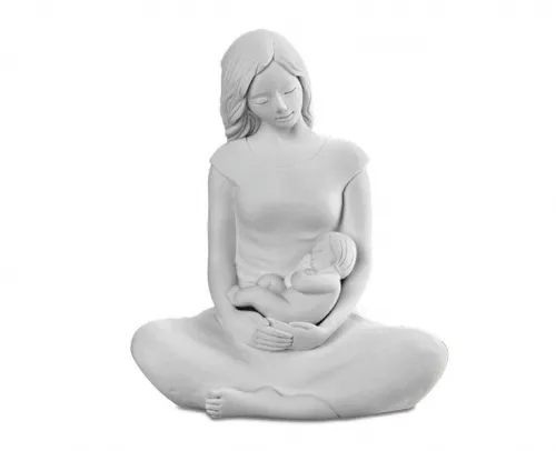 Soprammobile Scultura maternità seduta bimbo bianca